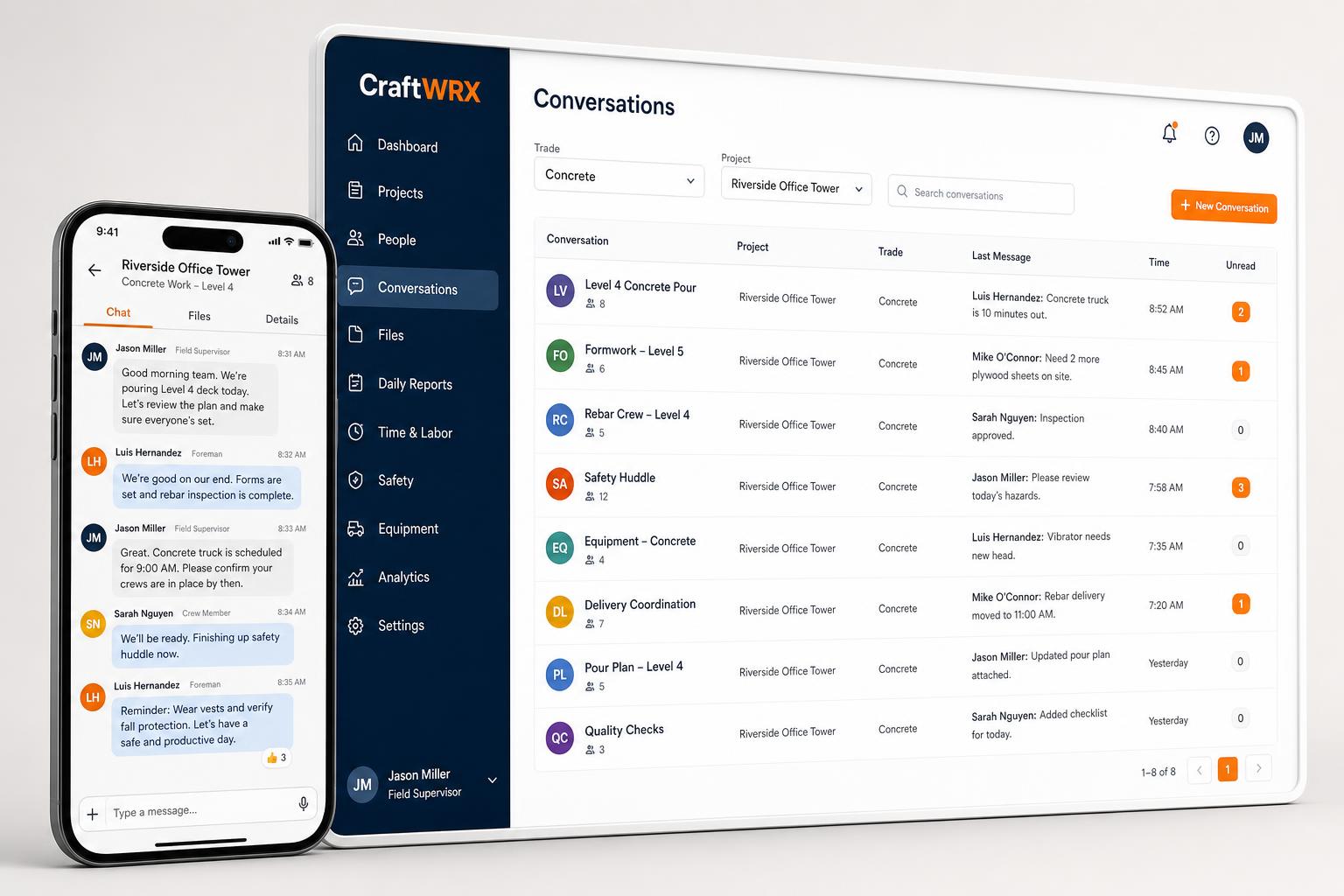 CraftWRX native text and chat communication dashboard screenshot